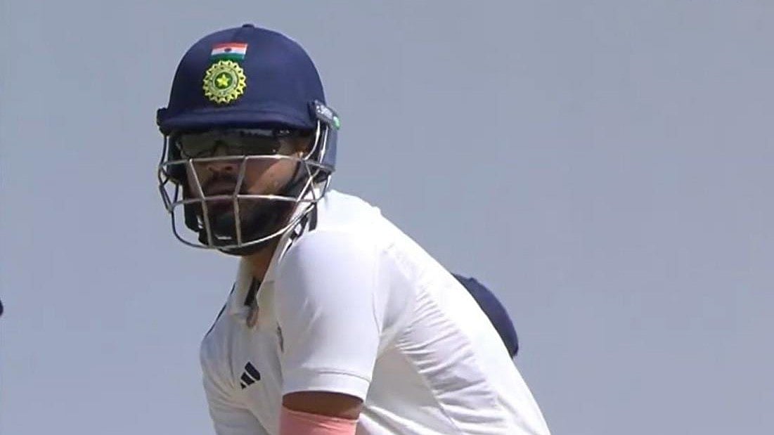 India D captain Shreyas Iyer batted with sunglasses on during the Duleep Trophy 2024 match. - Photo: X | Cricket Satire